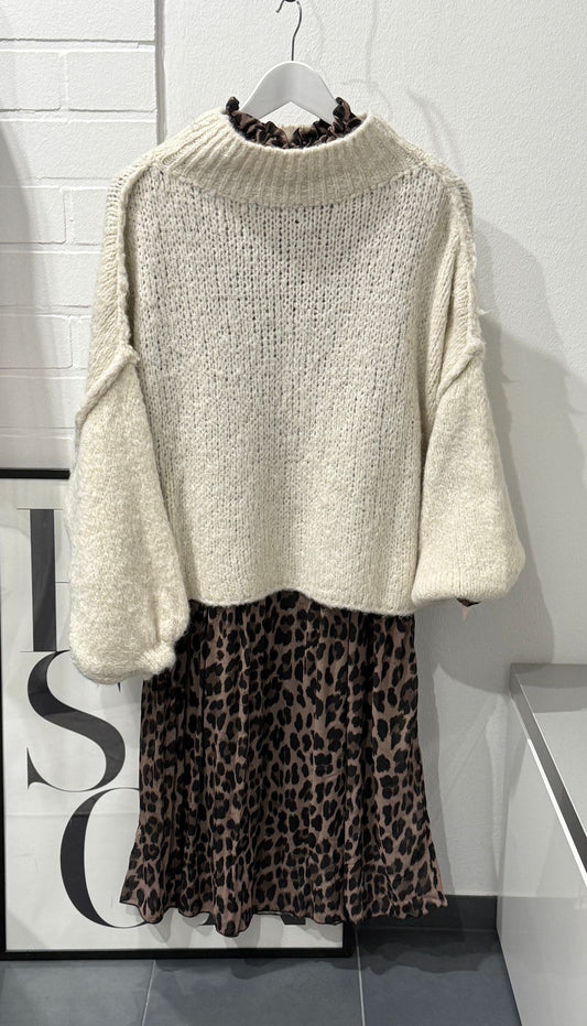 Plissiertes Kleid im Leo-Print