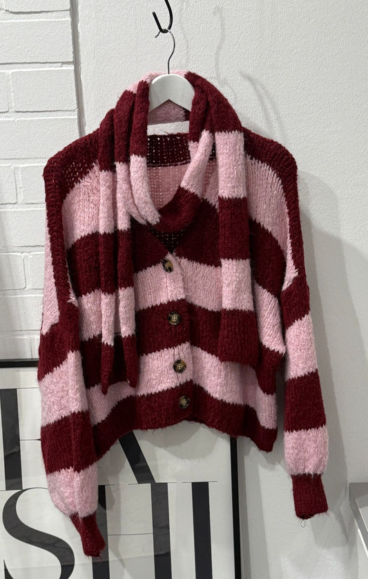 Color Blocking Cardigan mit Schal